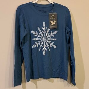 Life Is Good Teal Snowflake Long Sleeve Shirt